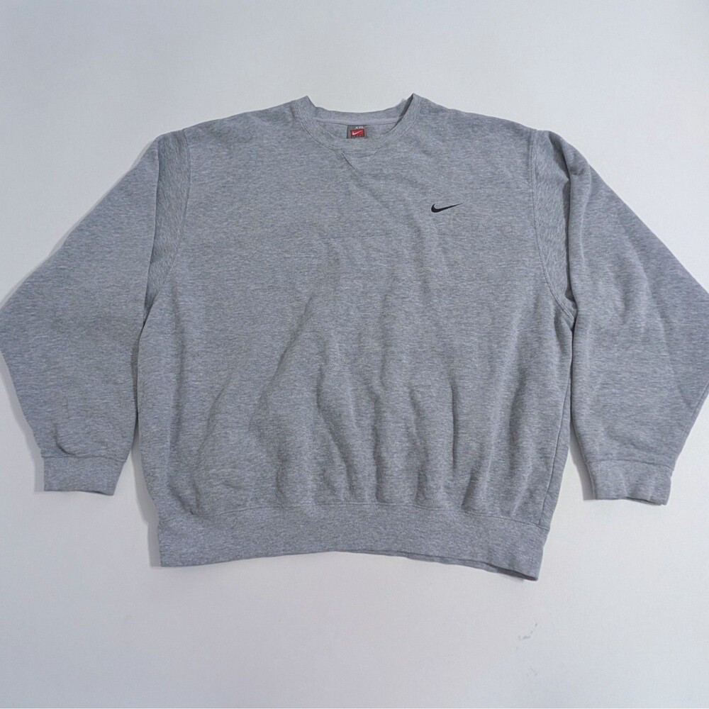 Vintage NIKE Team Gray Black Breast Swoosh BLANK Crewneck Sweatshirt XXL 2XL Y2K